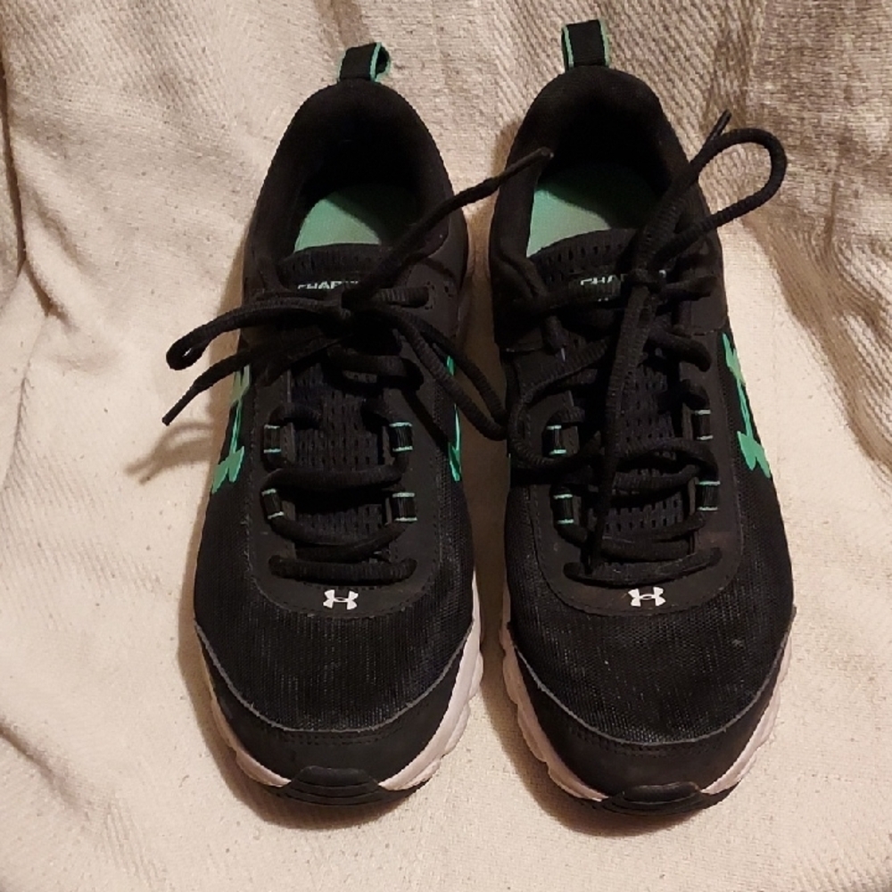 Under Armour Charged Assert Black and Green Athletic Shoes with Breathable Mesh